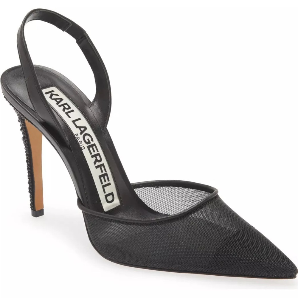 KARL LAGERFELD Paris Women's Caslynn-Slingback Pointed Toe Pump 8.5 M. Black